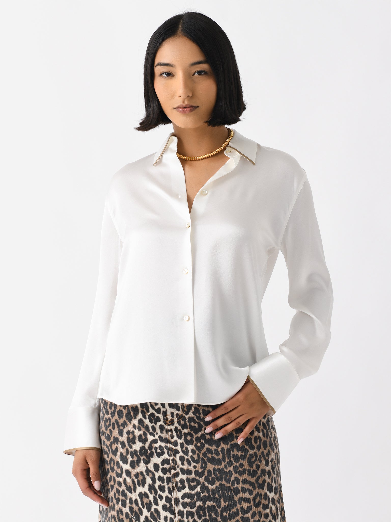 Vince Women's Silk Tipped Slim Long-Sleeve Blouse - Saint Bernard