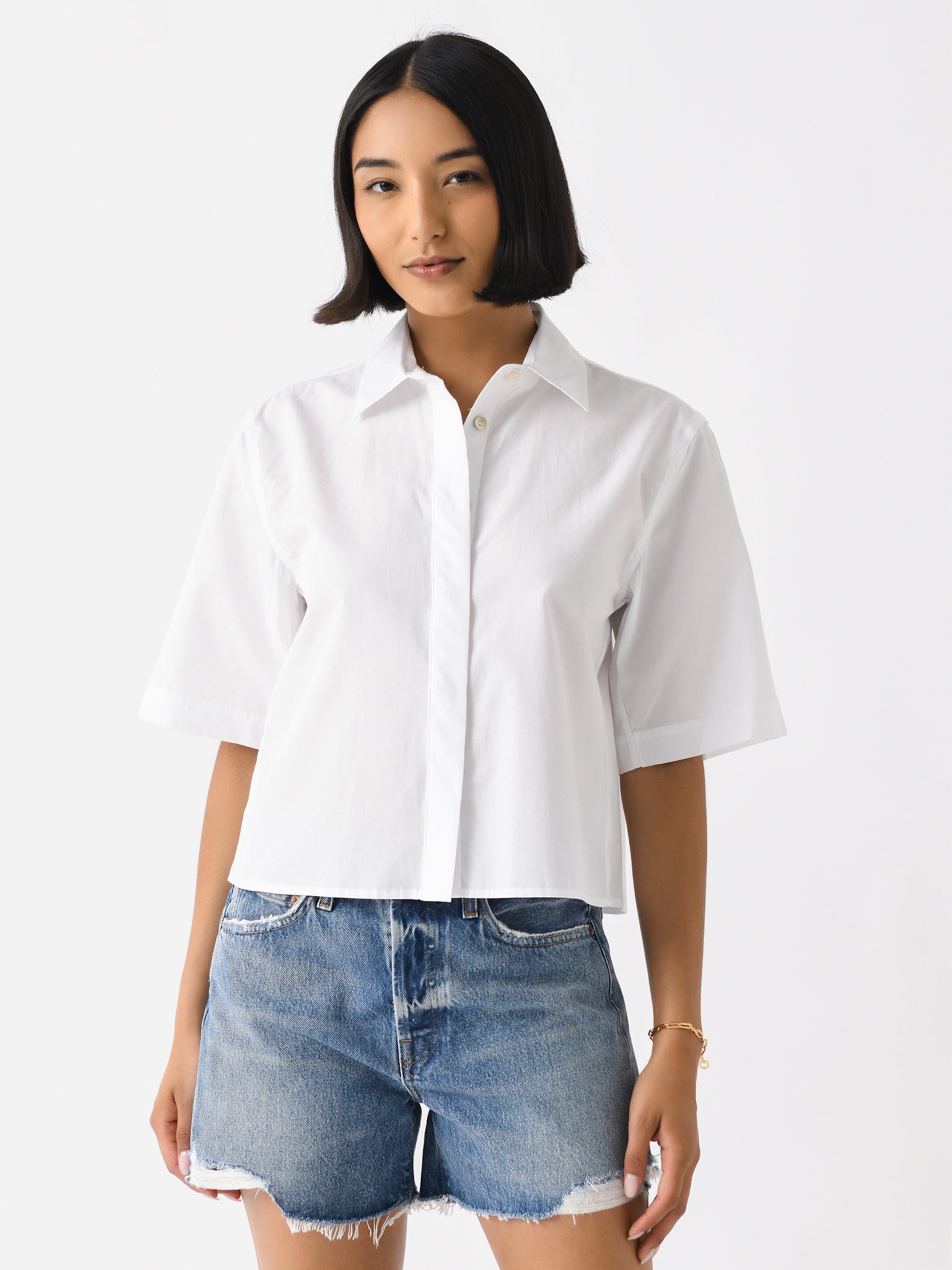 Vince Women's Cotton Short-Sleeve Cropped Shirt - Saint Bernard