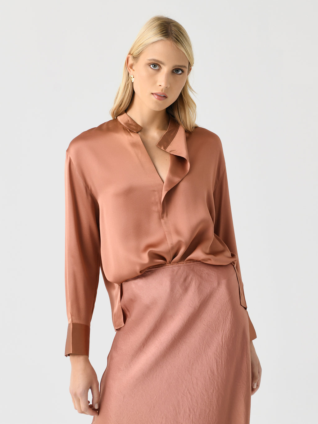 Vince Women's Silk Draped Stand-Collar Blouse - Saint Bernard