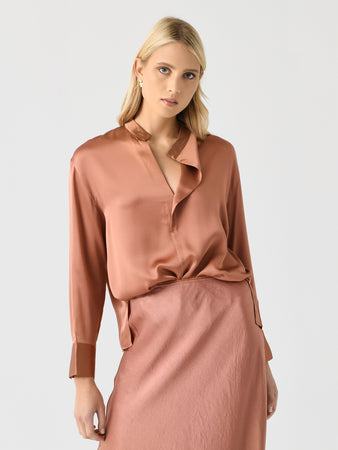 Top Vince Drapé Avec Col Zippé Coquillage – Couleur Buff – Taille S – Neuf Sans étiquettes