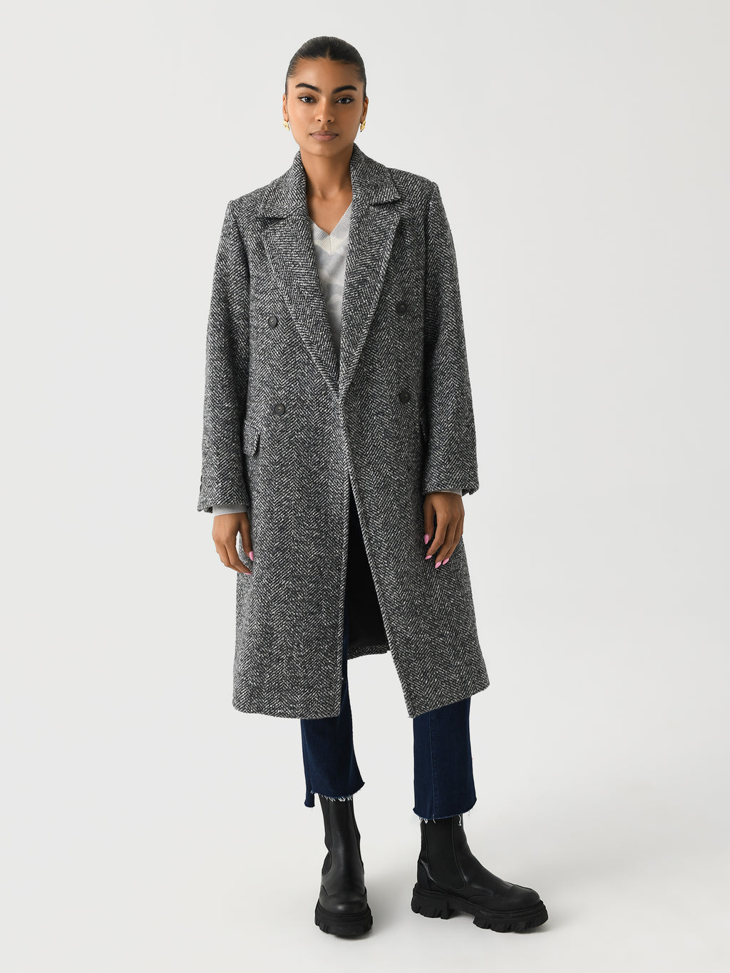 Vince Women's Italian Herringbone Wool-Blend Double-Breasted Coat - Saint Bernard