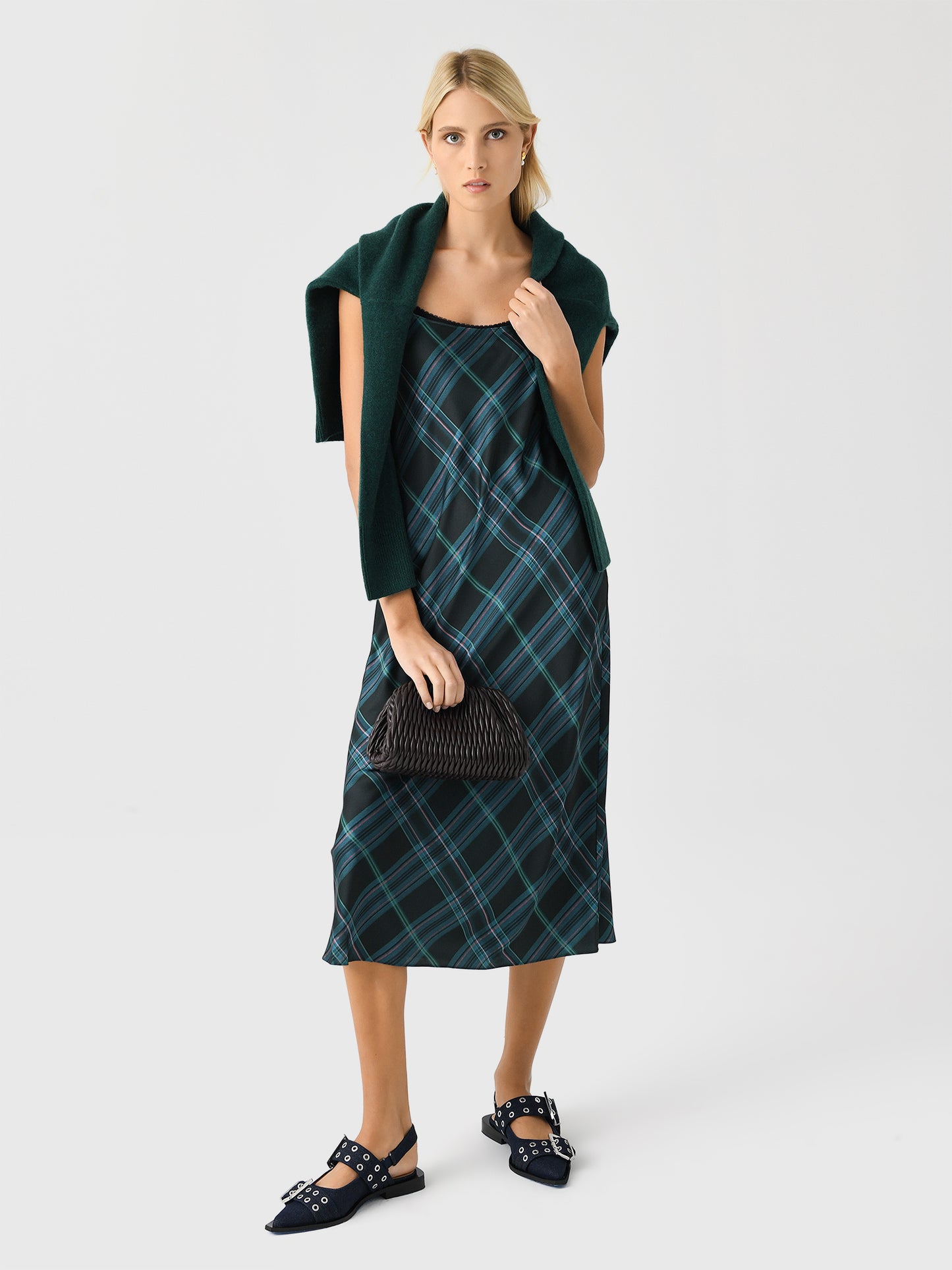 Vince Women's Plaid Lace-Trim Slip Dress - Saint Bernard