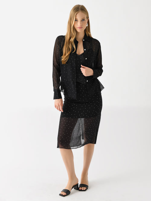 Vince Women's Sheer Dot-Print Silk Lined Blouse