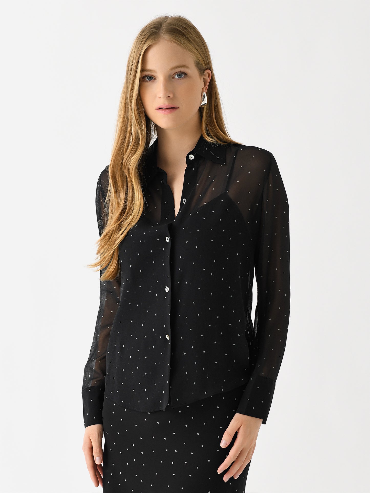 Vince Women's Sheer Dot-Print Silk Lined Blouse - Saint Bernard