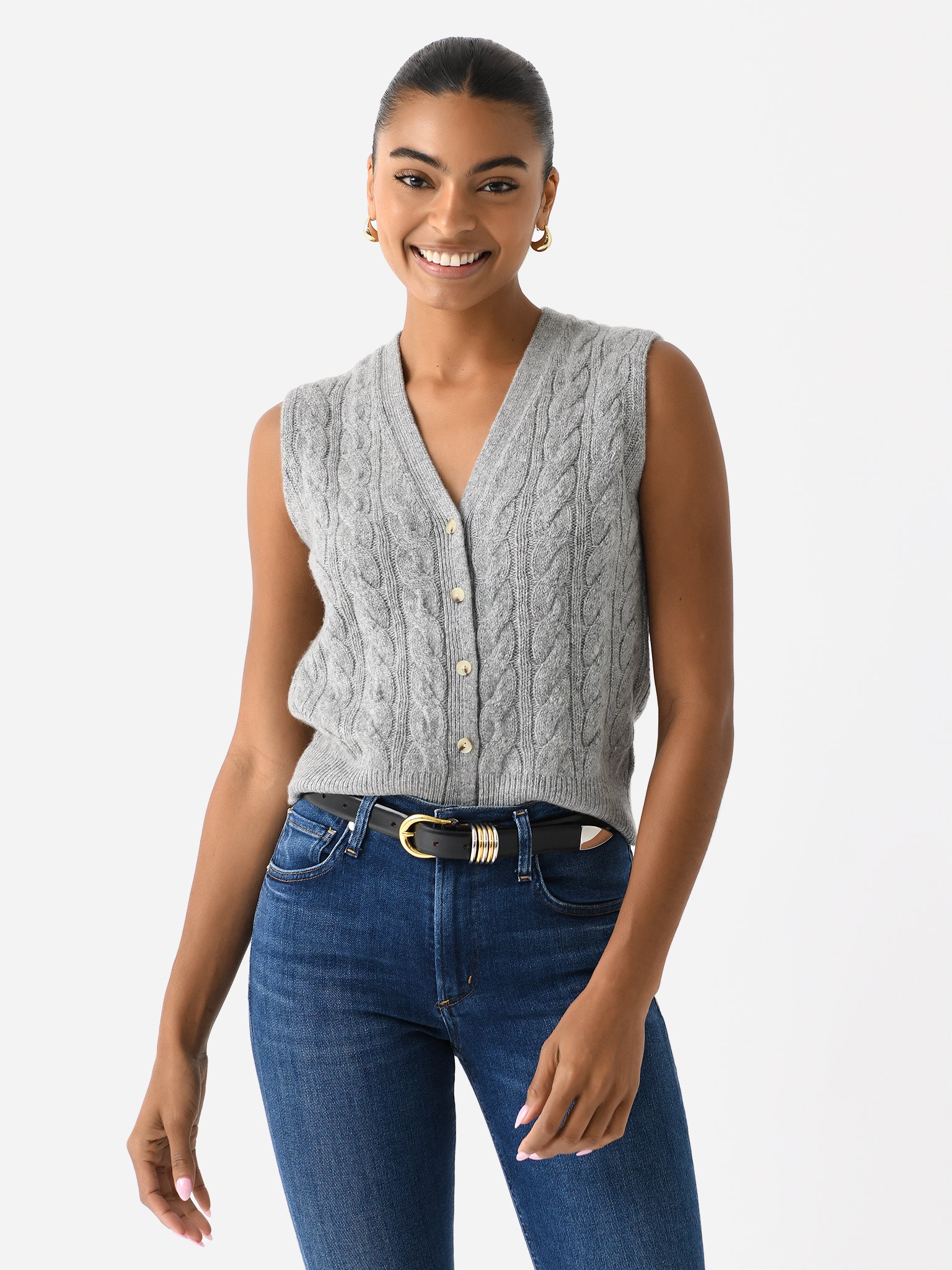 Vince Women's Cable Wool-Blend Button Sweater Vest - Saint Bernard