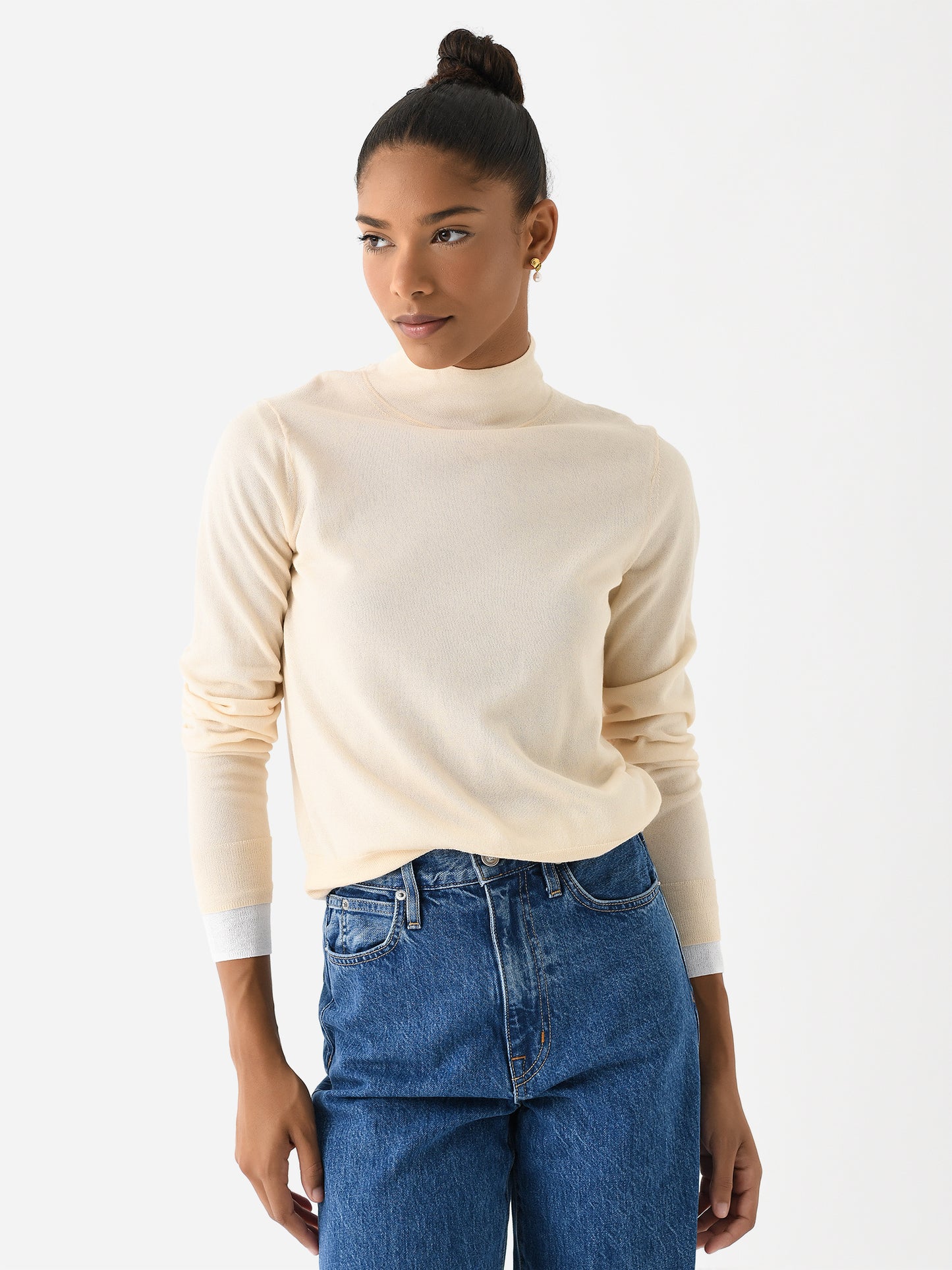 Vince Women's Italian Cotton-Blend Double-Layer Mock-Neck Sweater - Saint Bernard