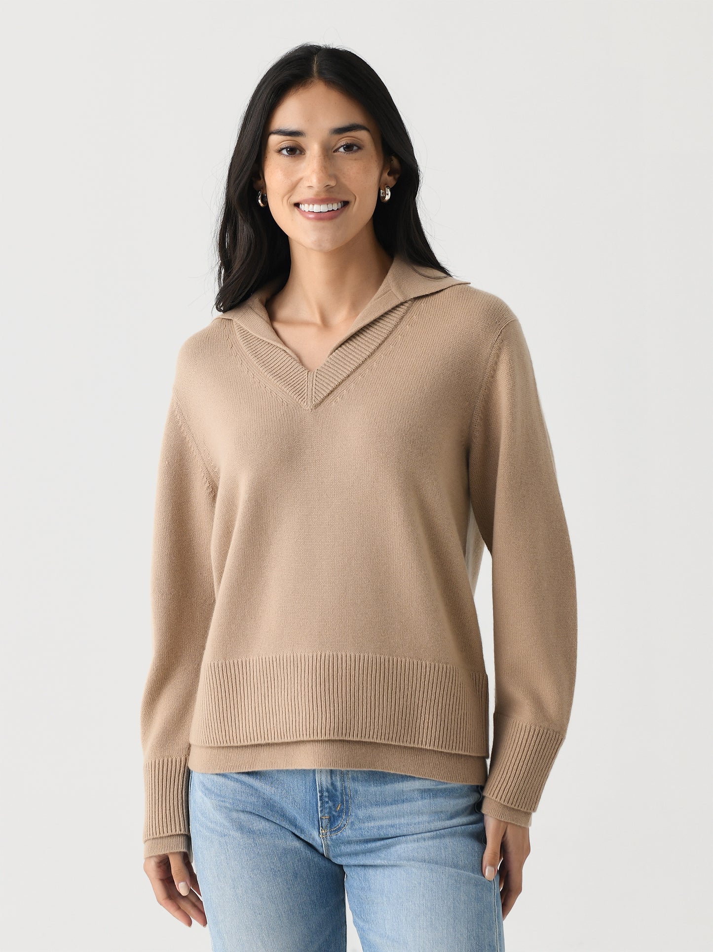 Vince Women's Wool-Cashmere Double-Layer Collared Pullover - Saint Bernard