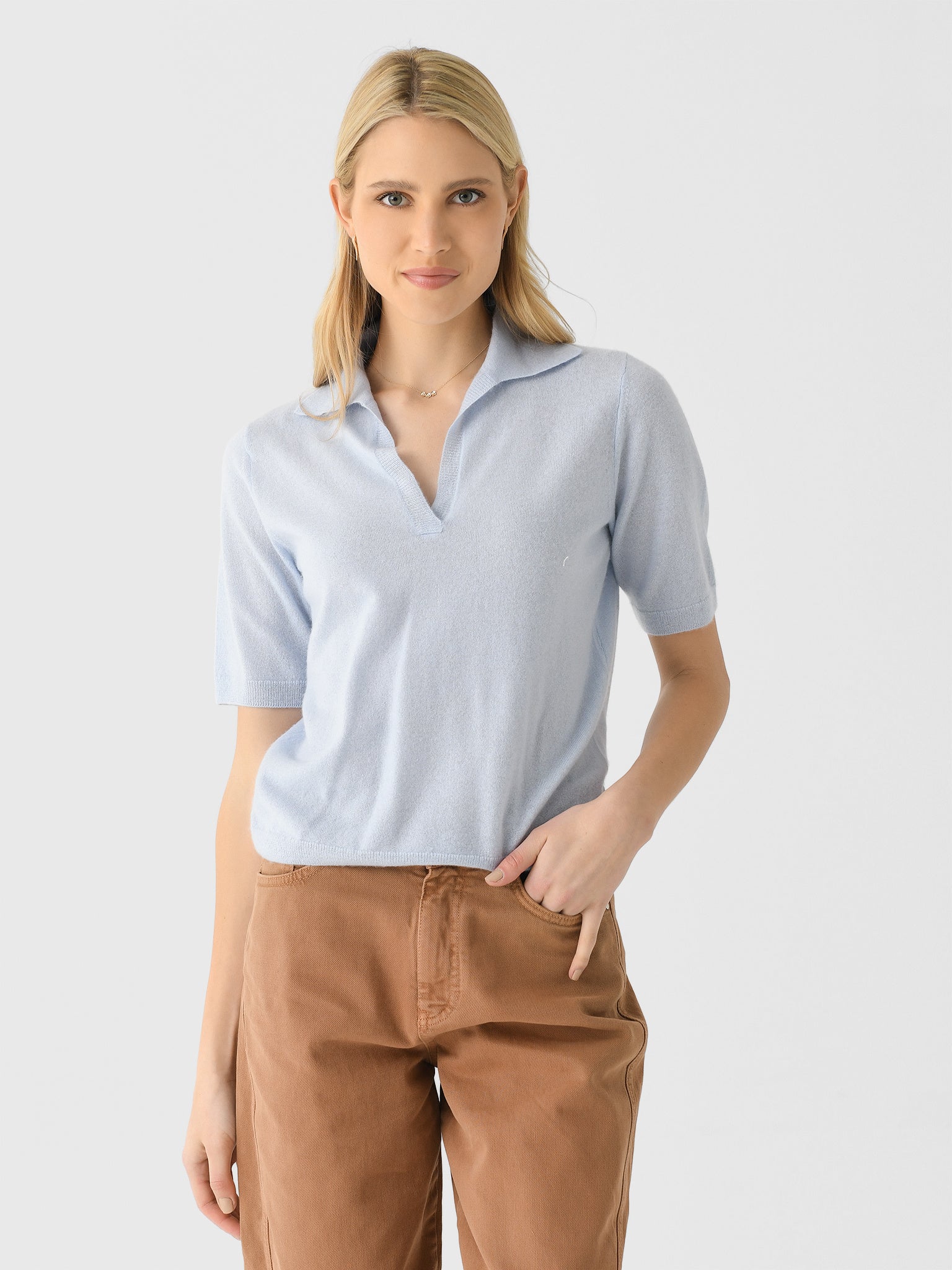 Vince Women's Cashmere-Silk Short-Sleeve Polo Sweater - Saint Bernard