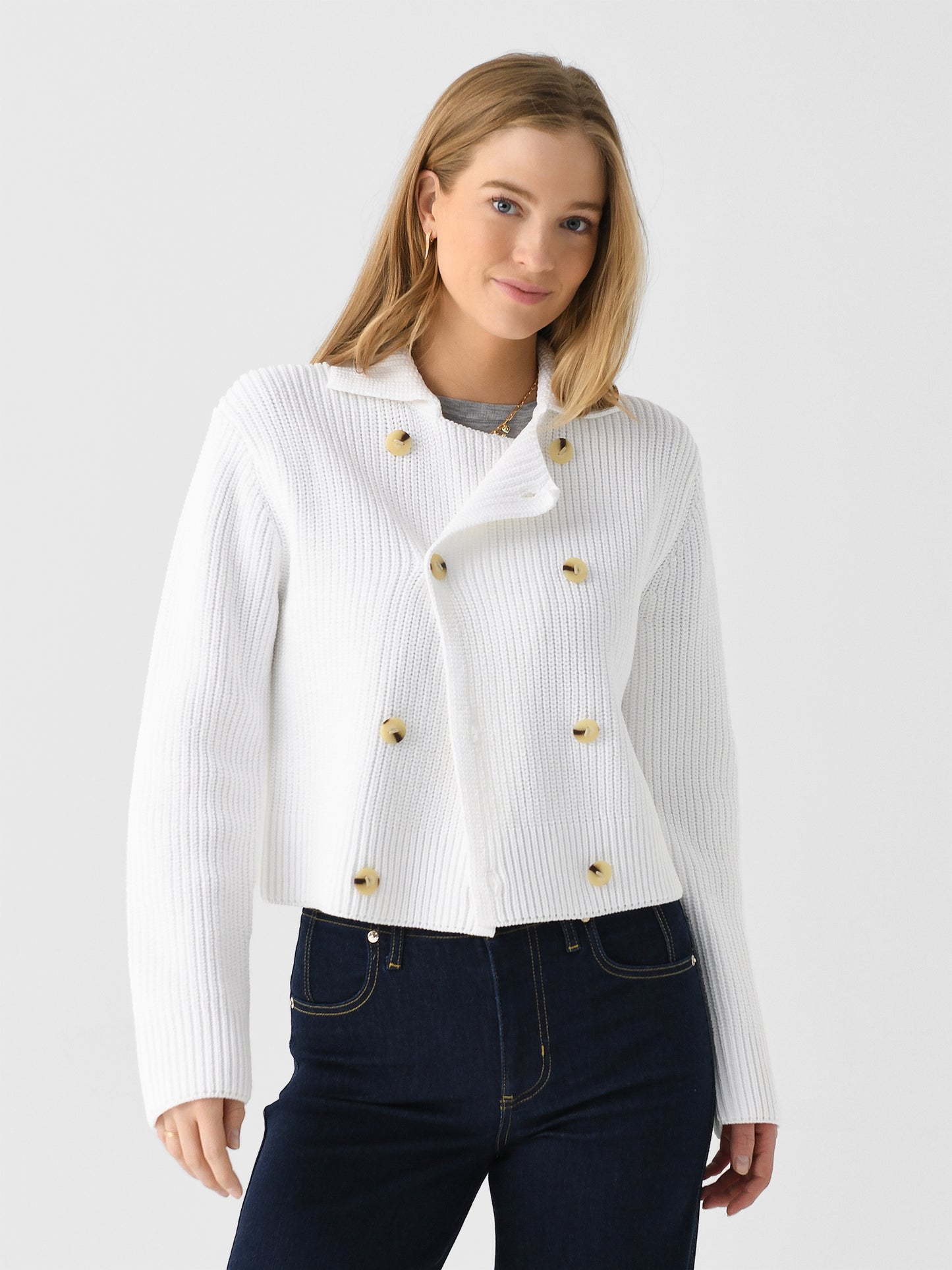 Vince Women's Cotton-Blend Double-Breasted Sweater Jacket - Saint Bernard