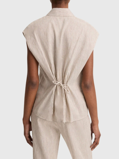 Vince Women's Ticking Stripe Linen-Cotton Cap-Sleeve Blouse