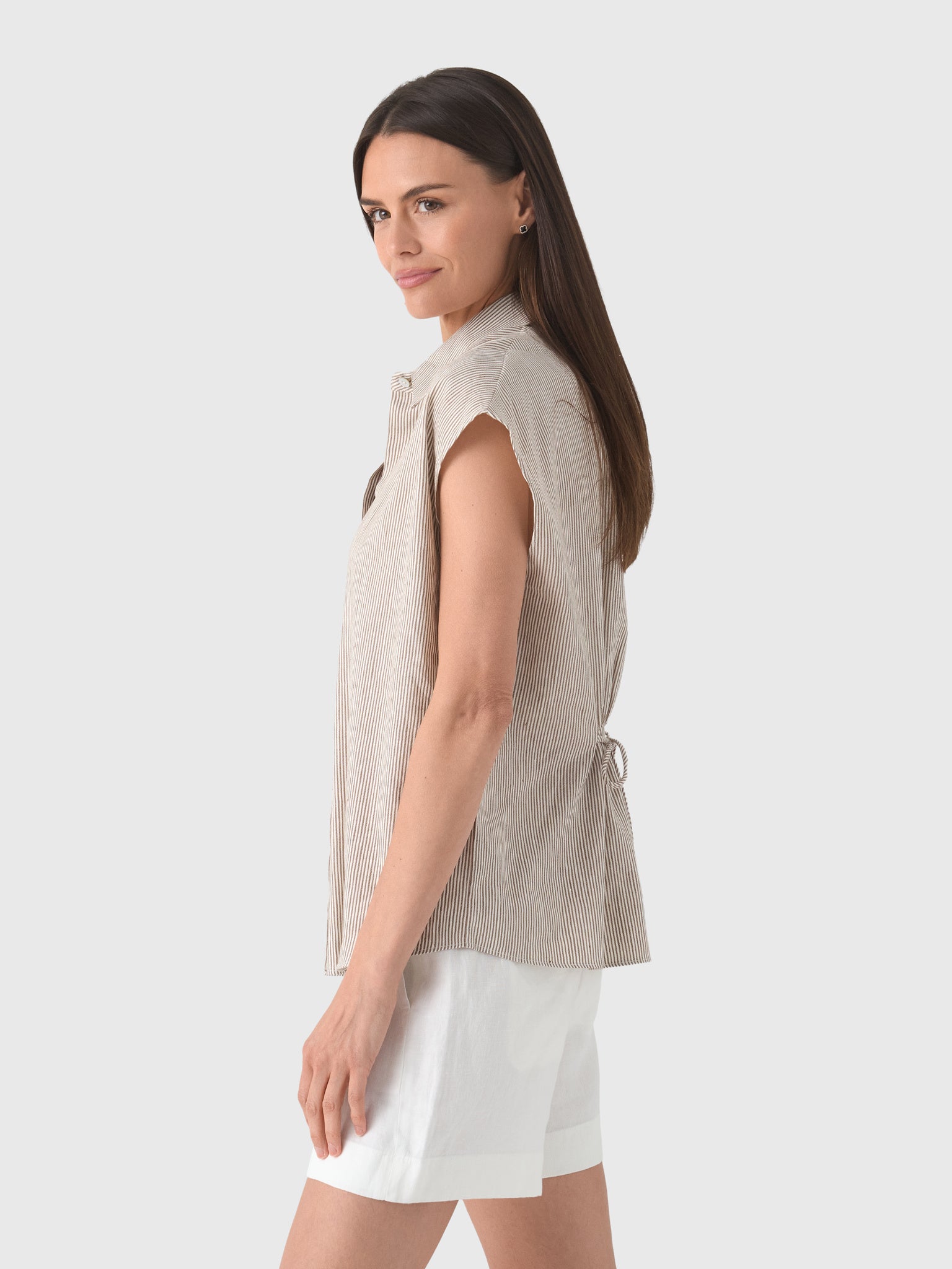 Vince Women's Ticking Stripe Linen-Cotton Cap-Sleeve Blouse - Saint Bernard