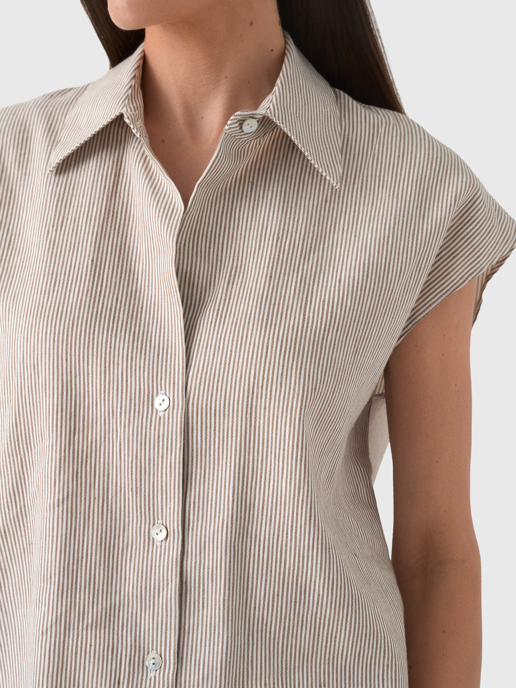 Vince Women's Ticking Stripe Linen-Cotton Cap-Sleeve Blouse - Saint Bernard