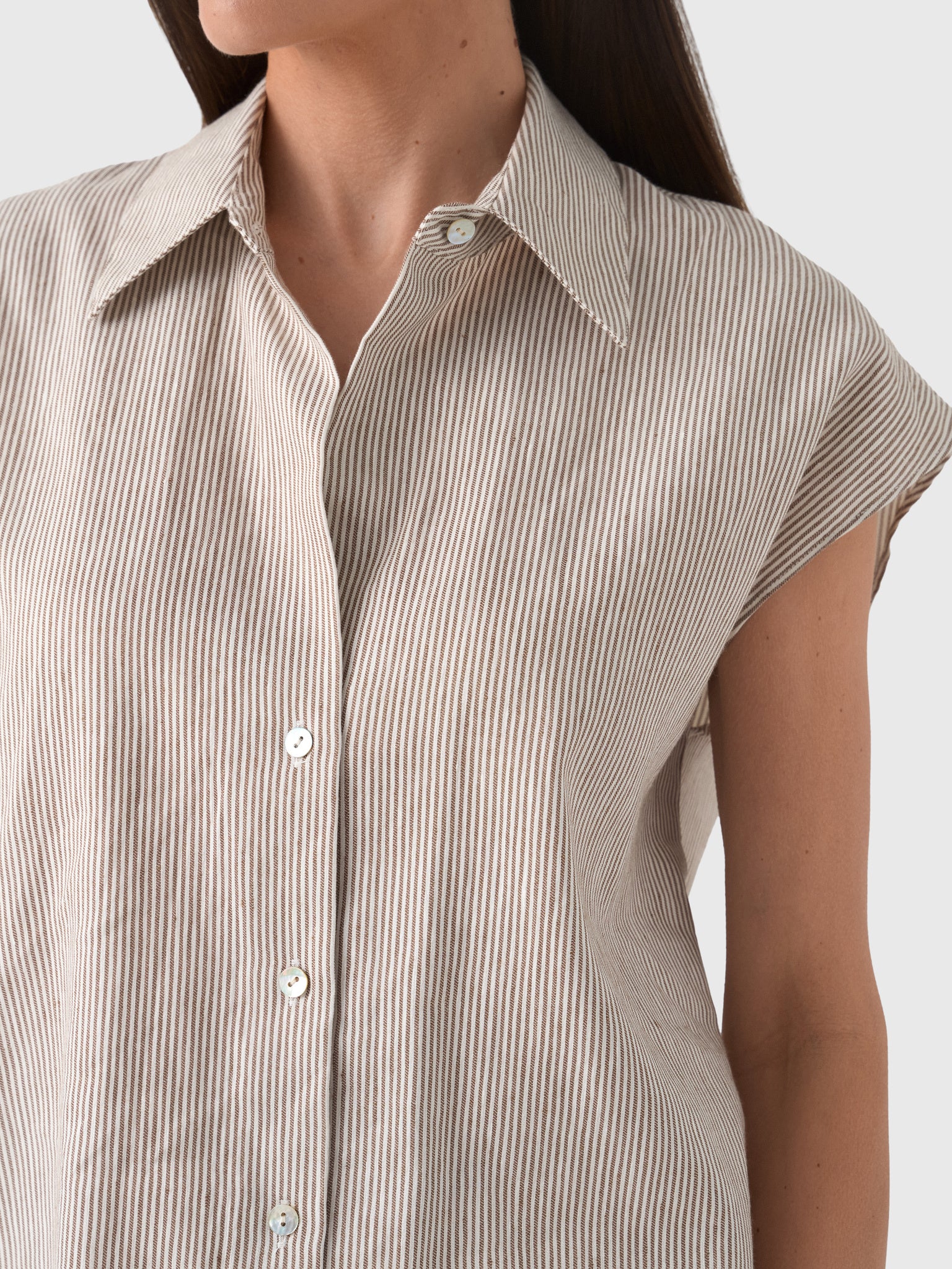 Vince Women's Ticking Stripe Linen-Cotton Cap-Sleeve Blouse - Saint Bernard