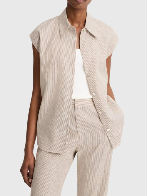 Vince Women's Ticking Stripe Linen-Cotton Cap-Sleeve Blouse