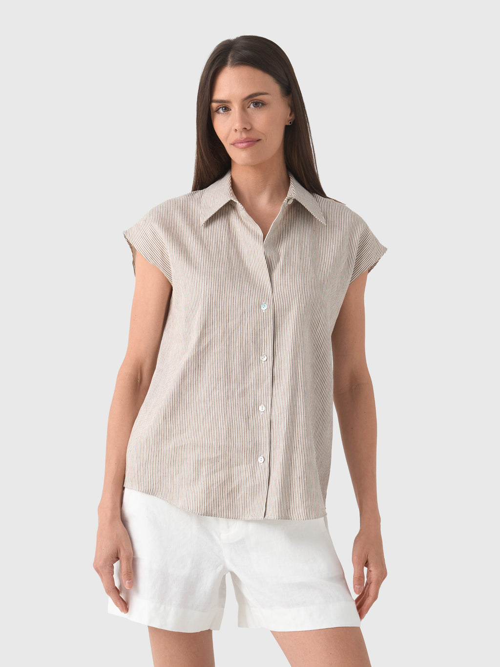 Vince Women's Ticking Stripe Linen-Cotton Cap-Sleeve Blouse - Saint Bernard