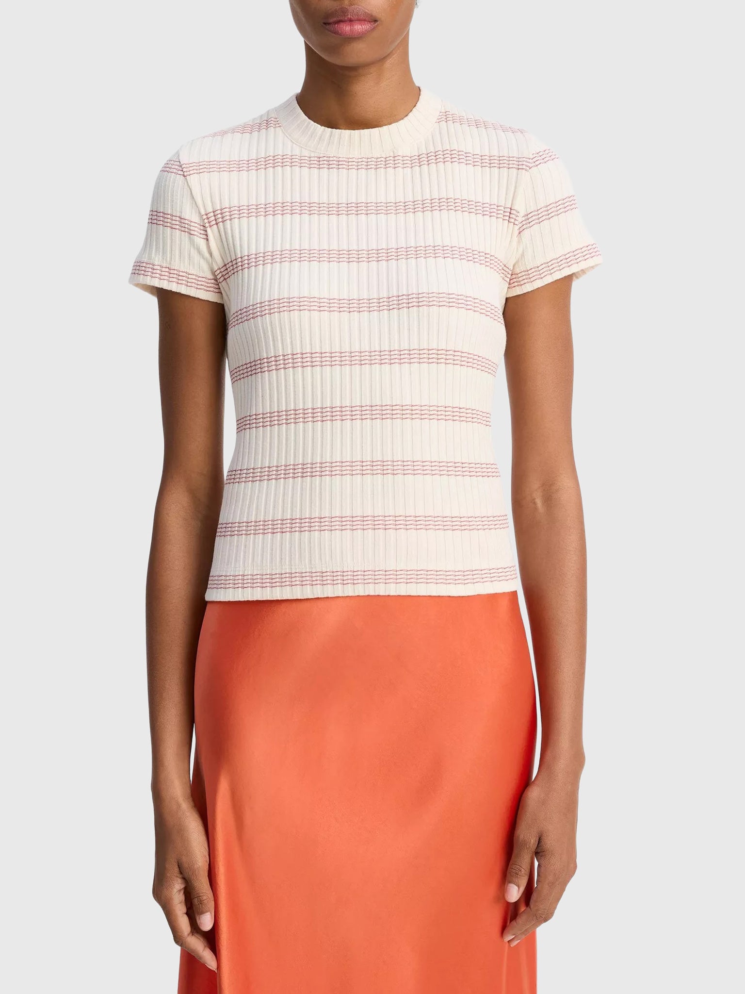 Vince Women's Striped Ribbed Cotton-Blend Top - Saint Bernard
