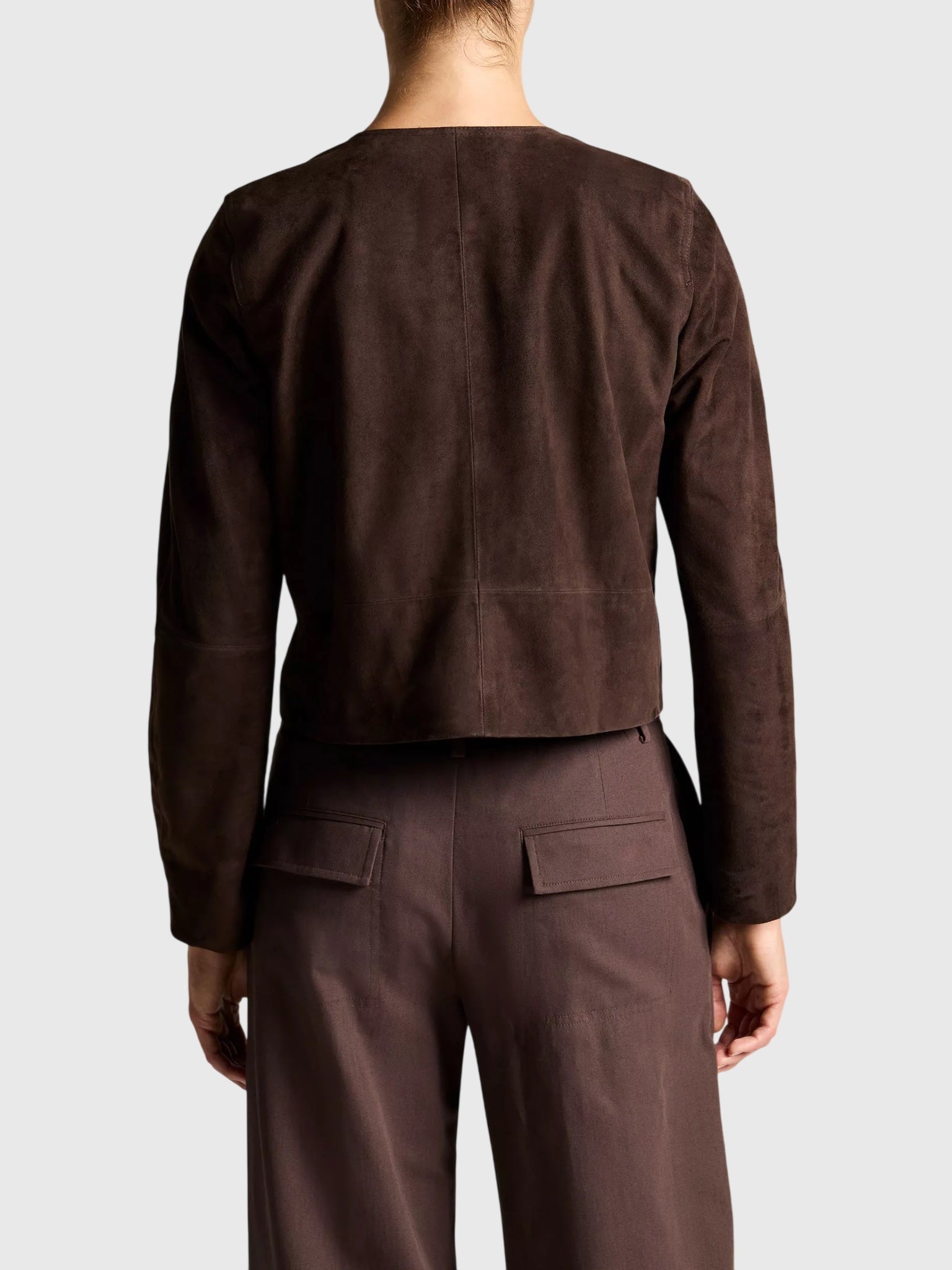 Vince Women's Collarless Cropped Suede Jacket - Saint Bernard