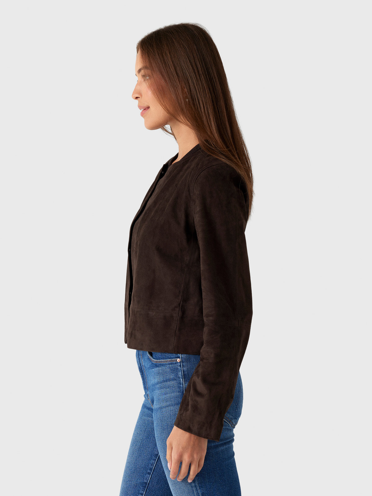 Vince Women's Collarless Cropped Suede Jacket - Saint Bernard