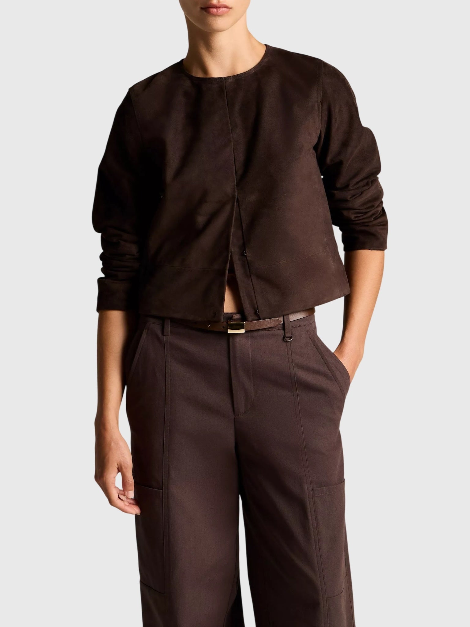Vince Women's Collarless Cropped Suede Jacket - Saint Bernard