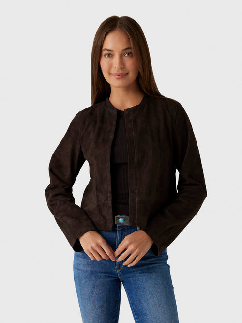 Vince Women's Collarless Cropped Suede Jacket