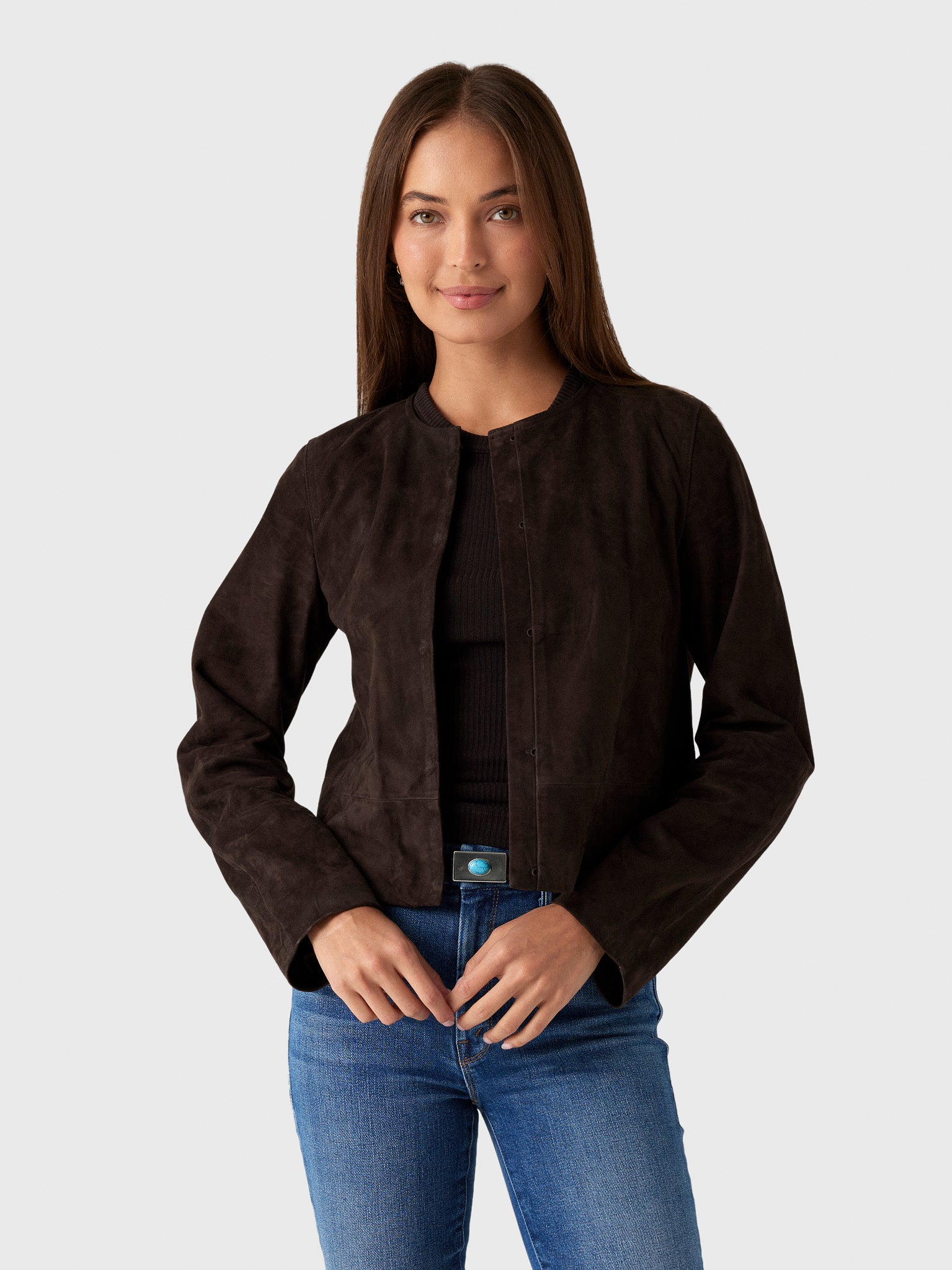 Vince Women's Collarless Cropped Suede Jacket - Saint Bernard