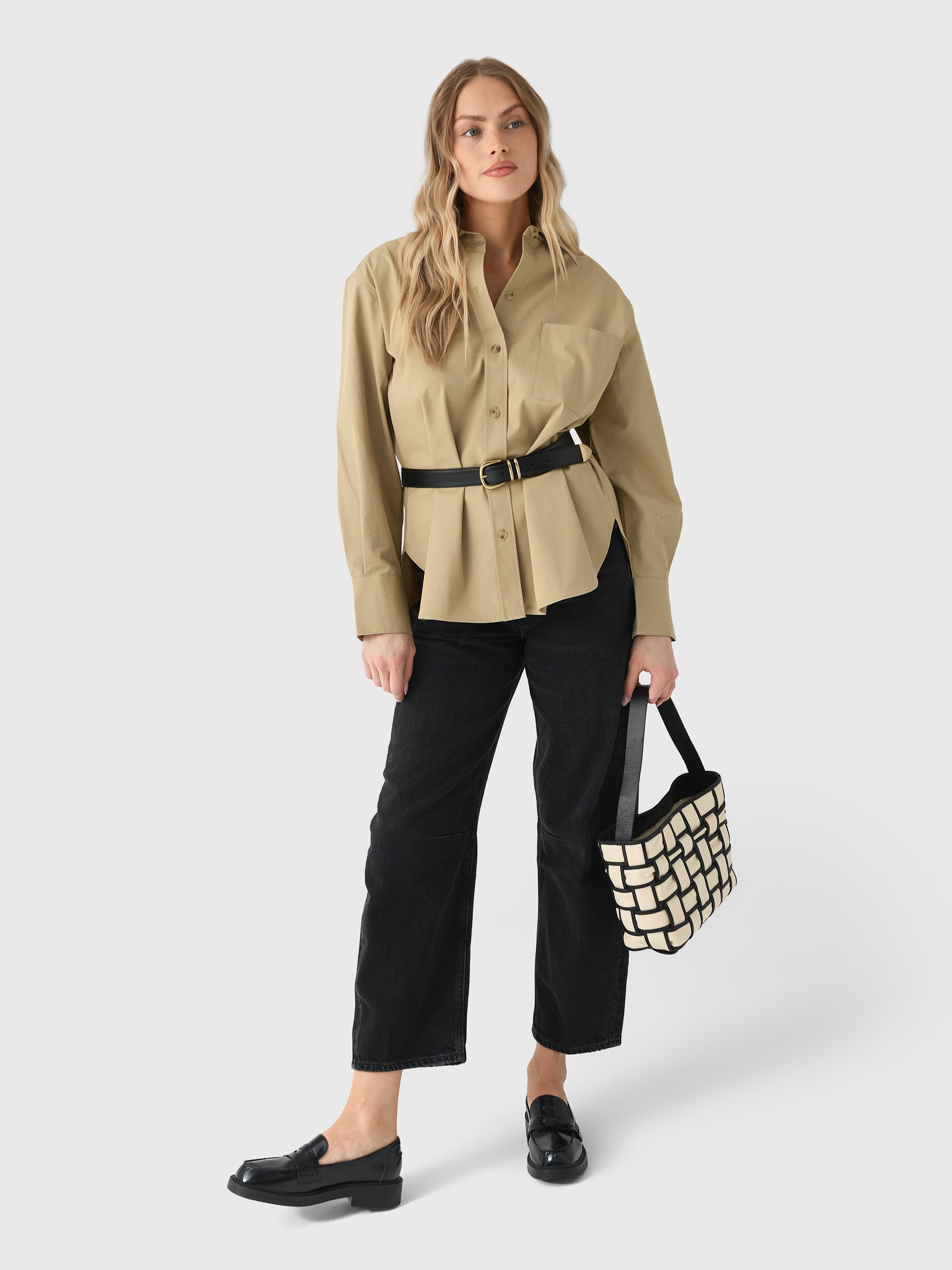 Vince Women's Faux Leather Trimmed Oversized Shirt – Saint Bernard
