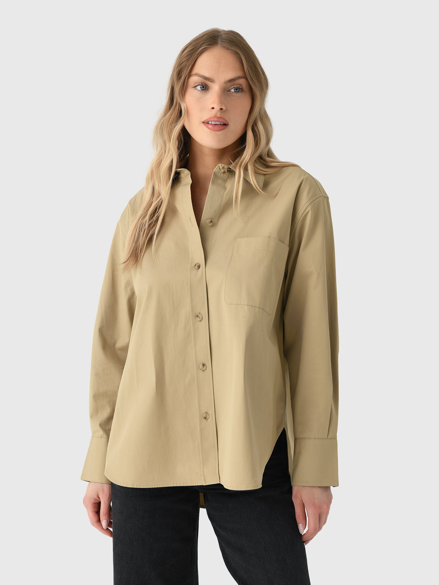 Vince Women's Faux Leather Trimmed Oversized Shirt - Saint Bernard