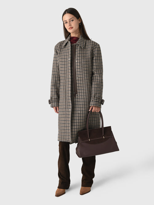Vince Women's Faux-Leather-Trim Plaid Car Coat