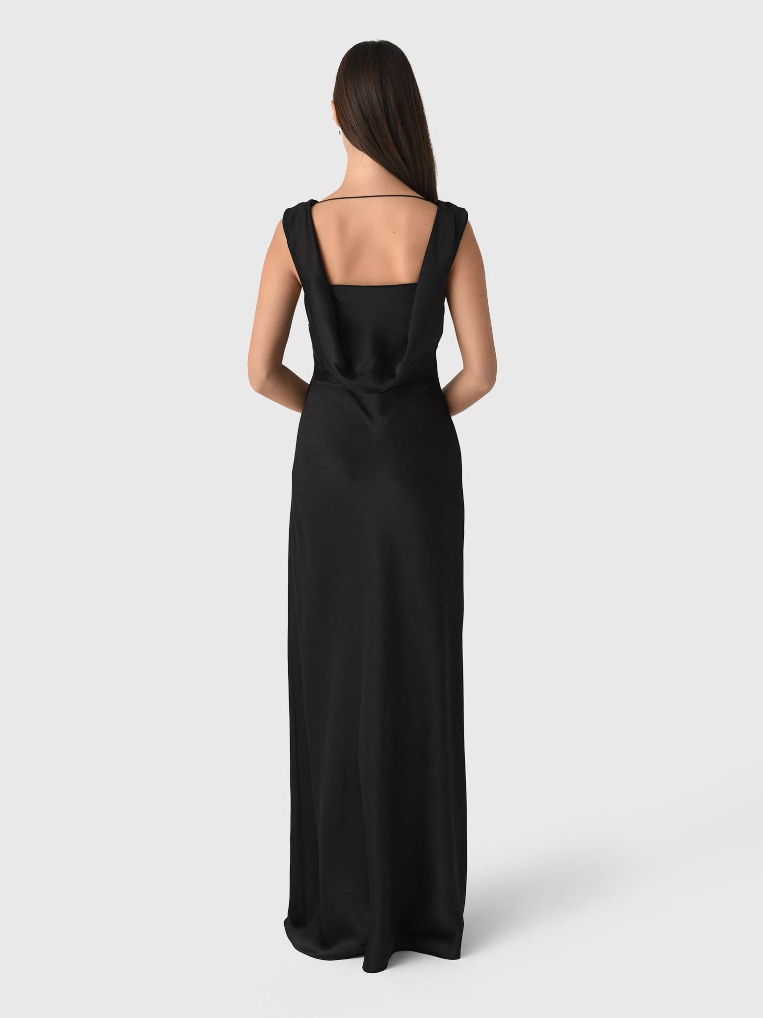 vince satin maxi dress Women's Satin Draped Cowl-Neck Maxi Dress, Black, Size 8