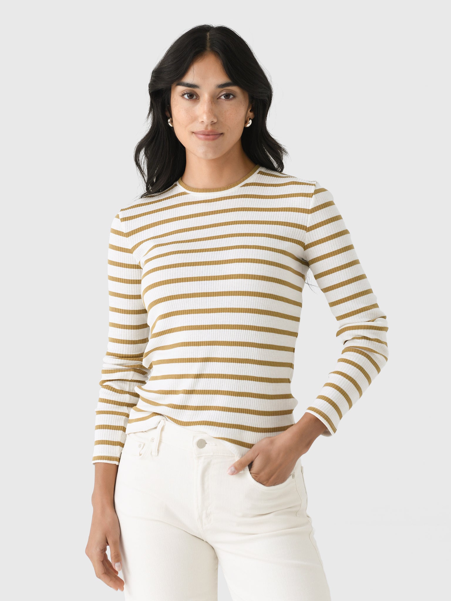 Vince Women's Striped Ribbed Pima Cotton Long-Sleeve T-Shirt - Saint Bernard