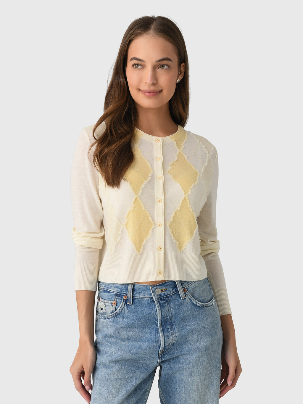Vince Women's Hand-Cut Argyle Cardigan - Saint Bernard