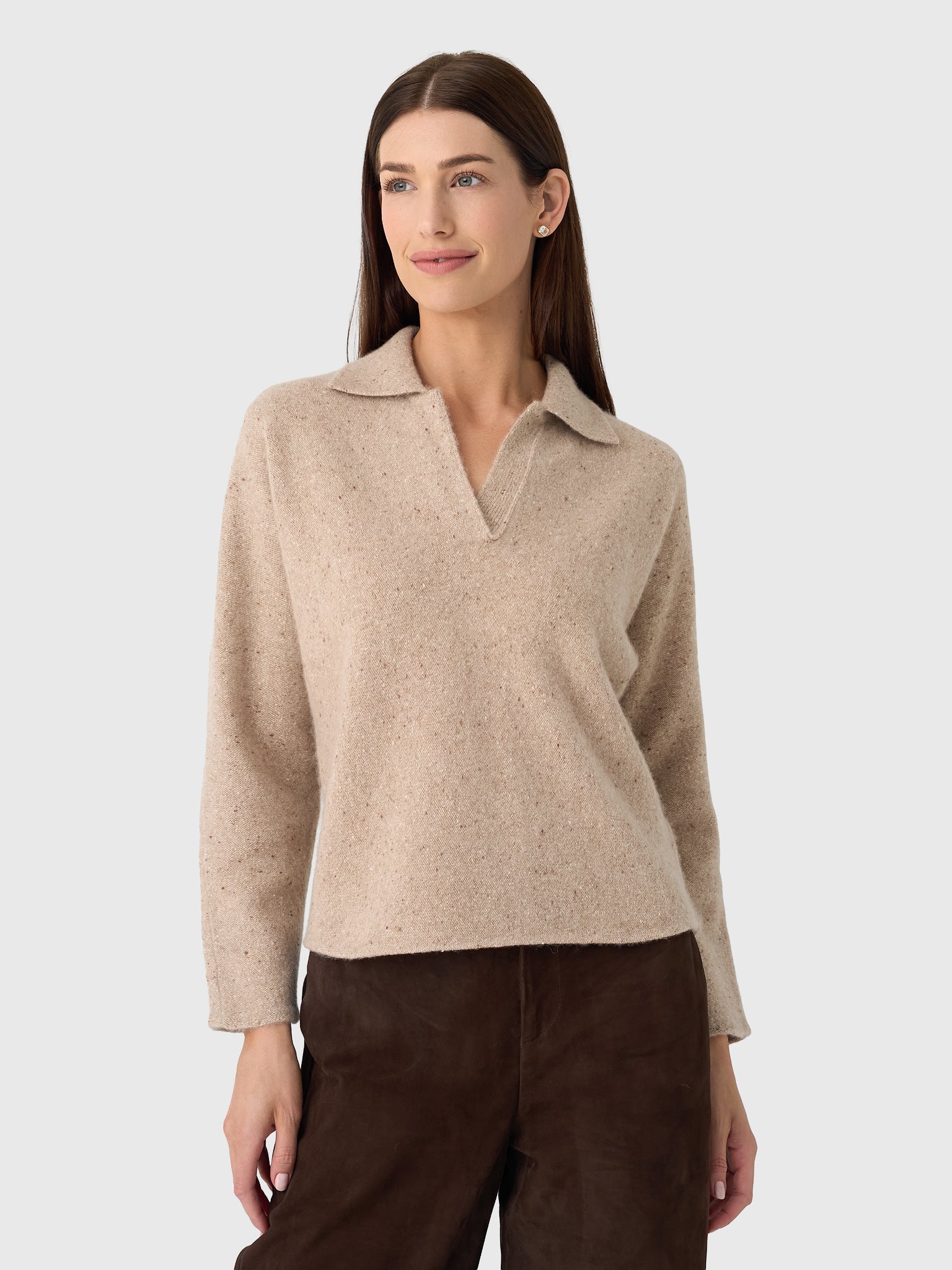 Vince Women's Donegal Plush Cashmere Dolman-Sleeve Polo Sweater - Saint Bernard