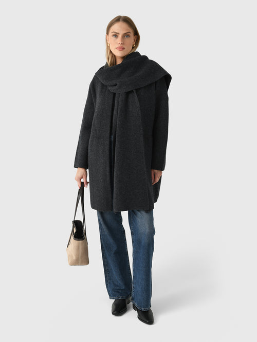 Vince Women's Draped-Scarf Wool-Blend Car Coat