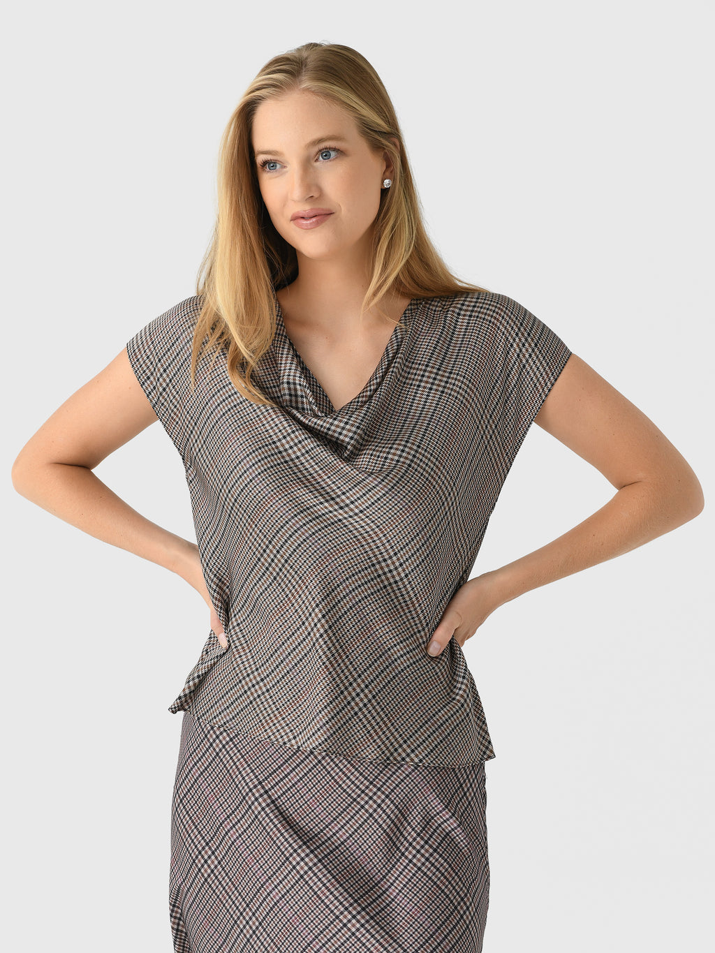 Vince Women's Pressed Plaid Cowl-Neck Blouse - Saint Bernard