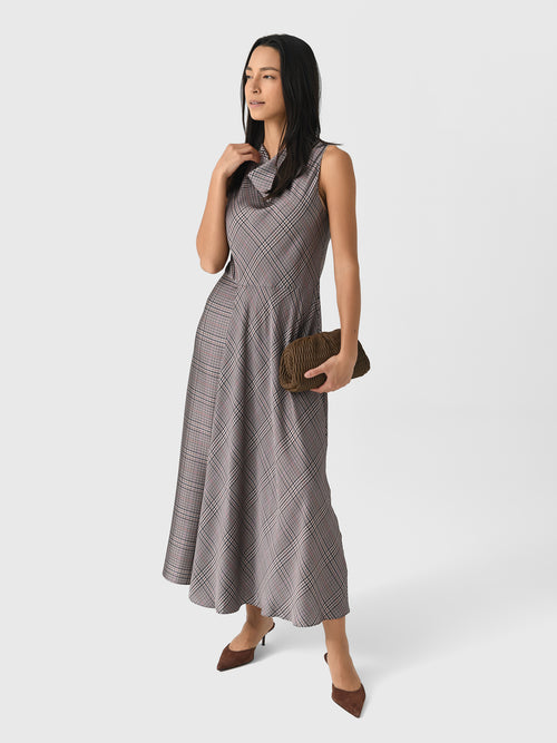 Vince Women's Pressed Plaid Cowl-Neck Dress