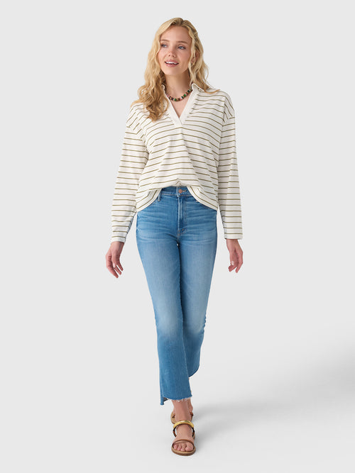 Vince Women's Striped Cotton Long-Sleeve Polo Shirt