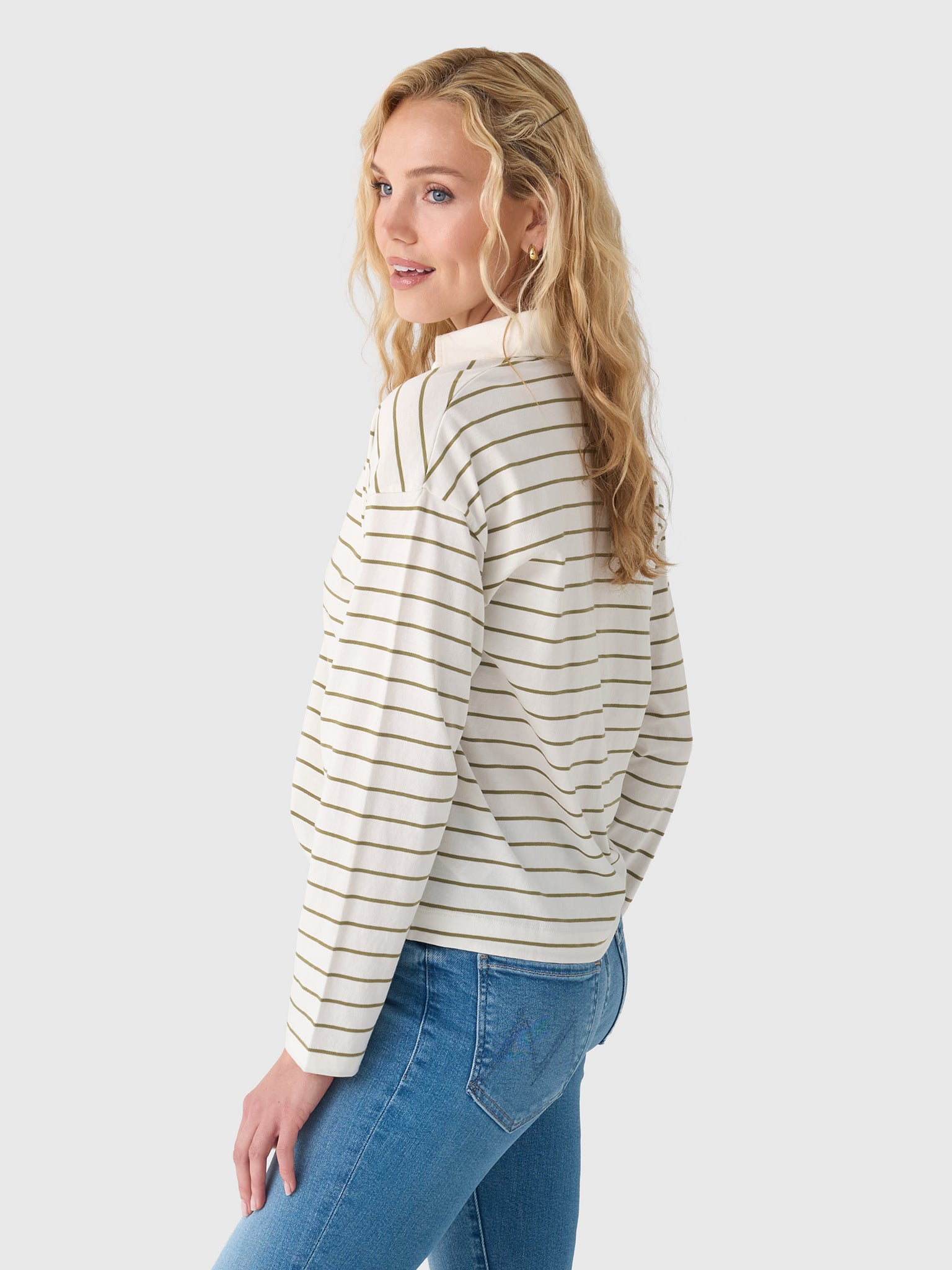 Vince Women's Striped Cotton Long-Sleeve Polo Shirt - Saint Bernard