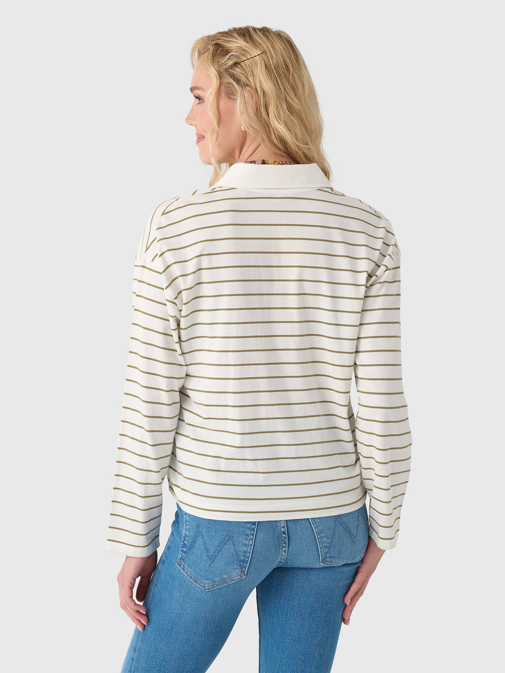 Vince Women's Striped Cotton Long-Sleeve Polo Shirt - Saint Bernard