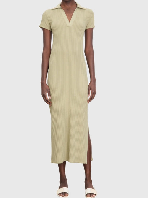 Vince Women's Ribbed Cotton-Blend Polo Dress