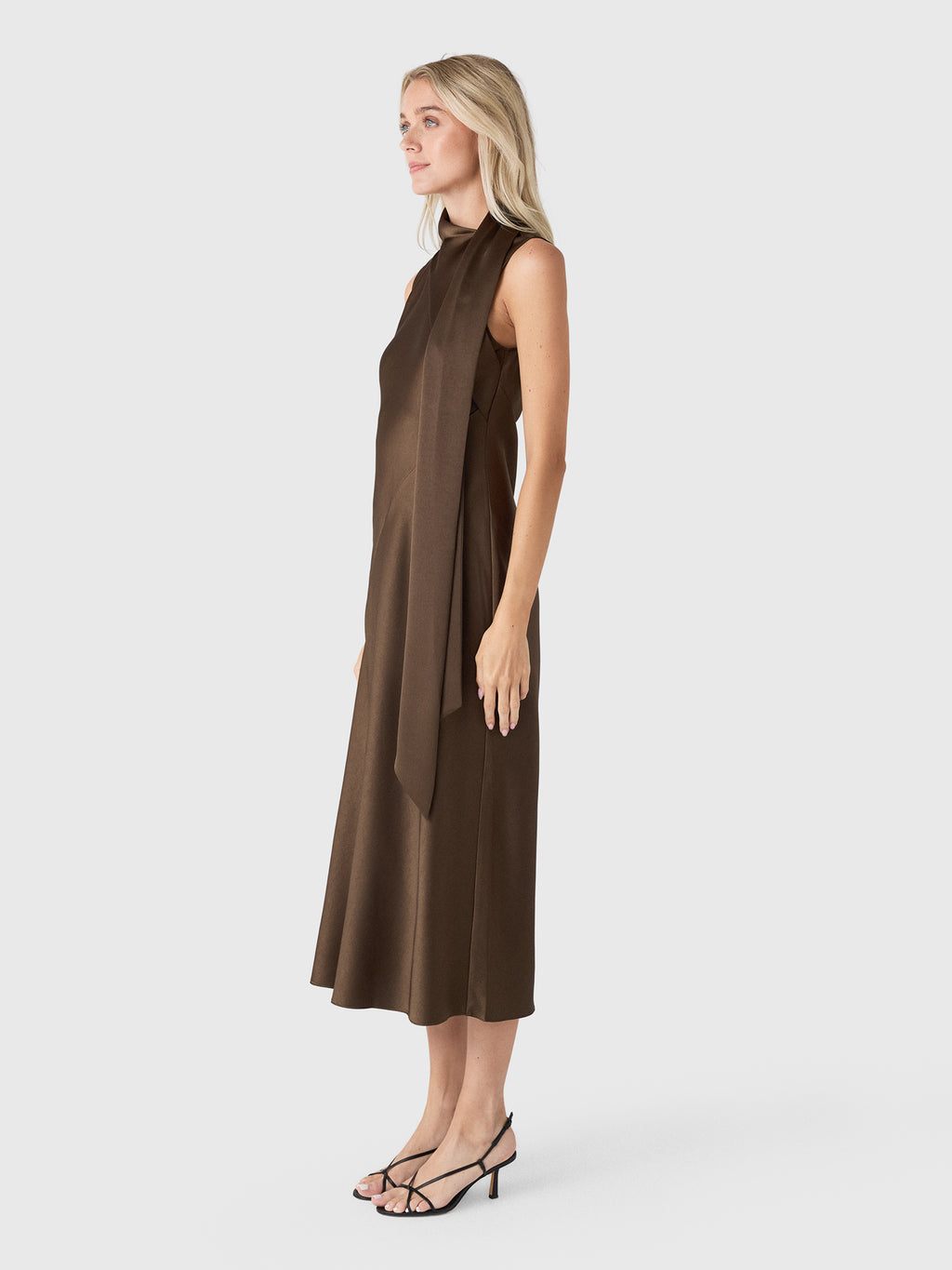 Vince Women's Satin Scarf-Neck Dress - Saint Bernard