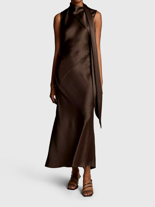 Vince Women's Satin Scarf-Neck Dress - Saint Bernard