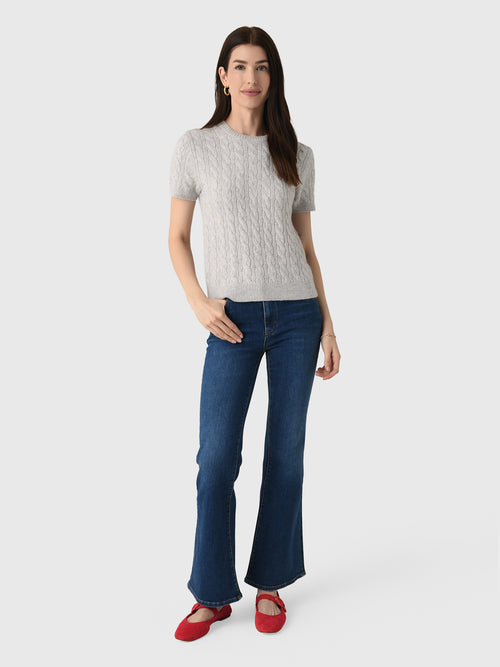 Vince Women's Cable-Knit Wool Cashmere-Blend Short-Sleeve Sweater