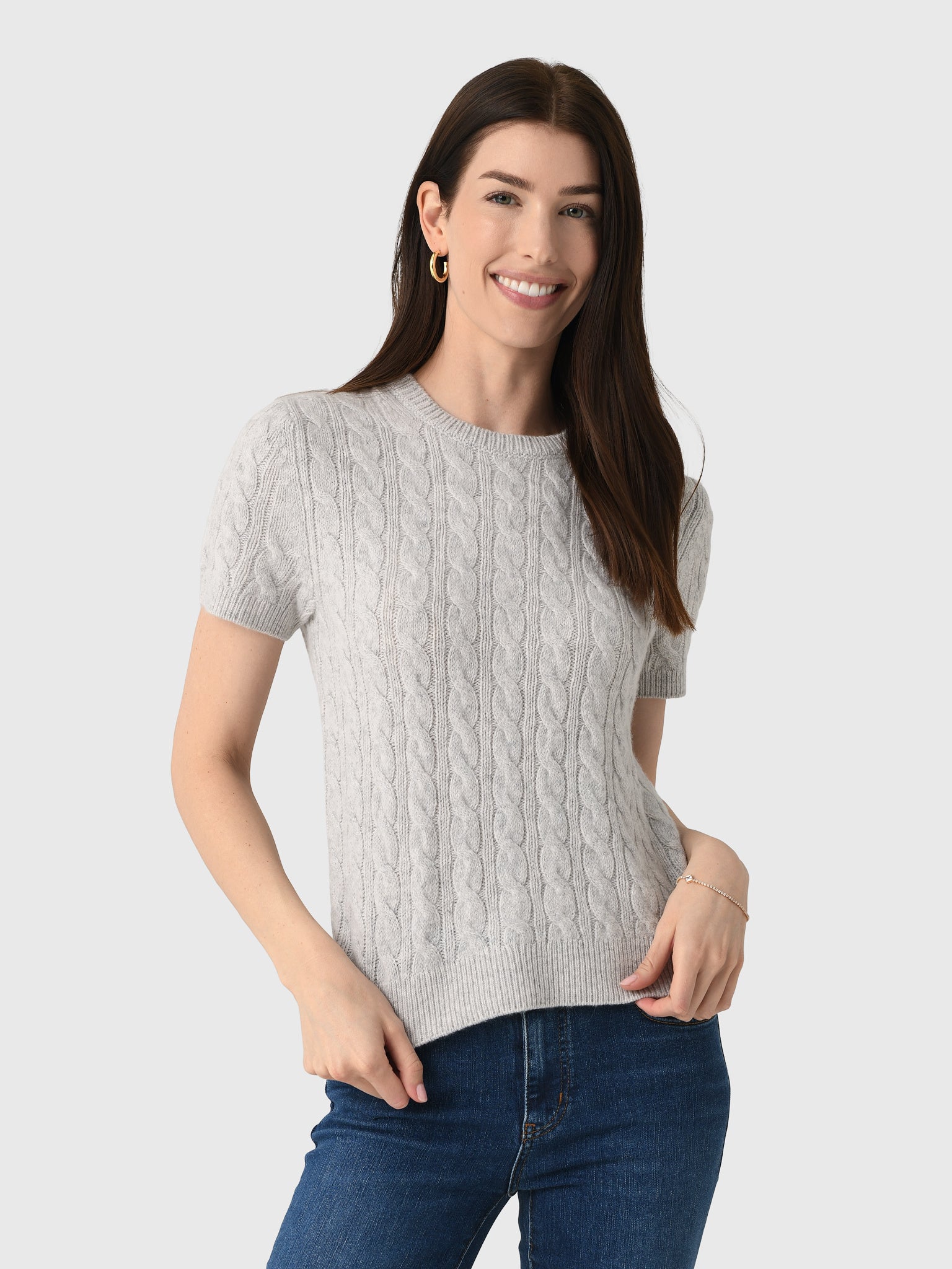 Vince Women's Cable-Knit Wool Cashmere-Blend Short-Sleeve Sweater
