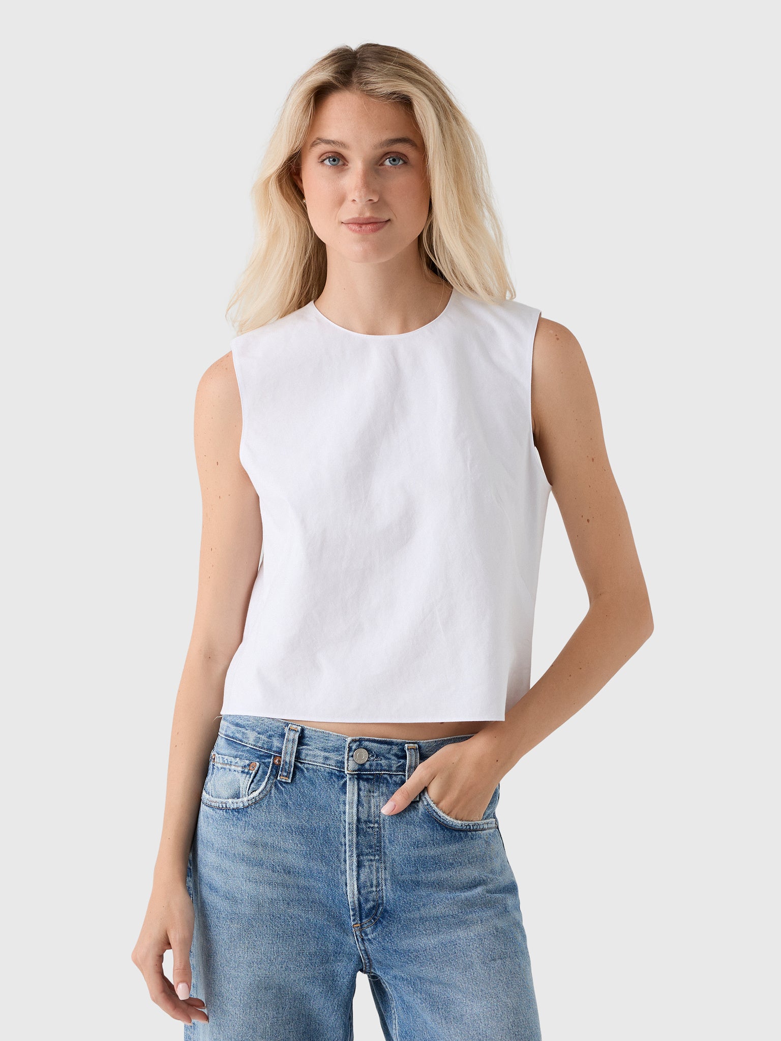 Vince Women's Linen Crew Neck Shell - Saint Bernard