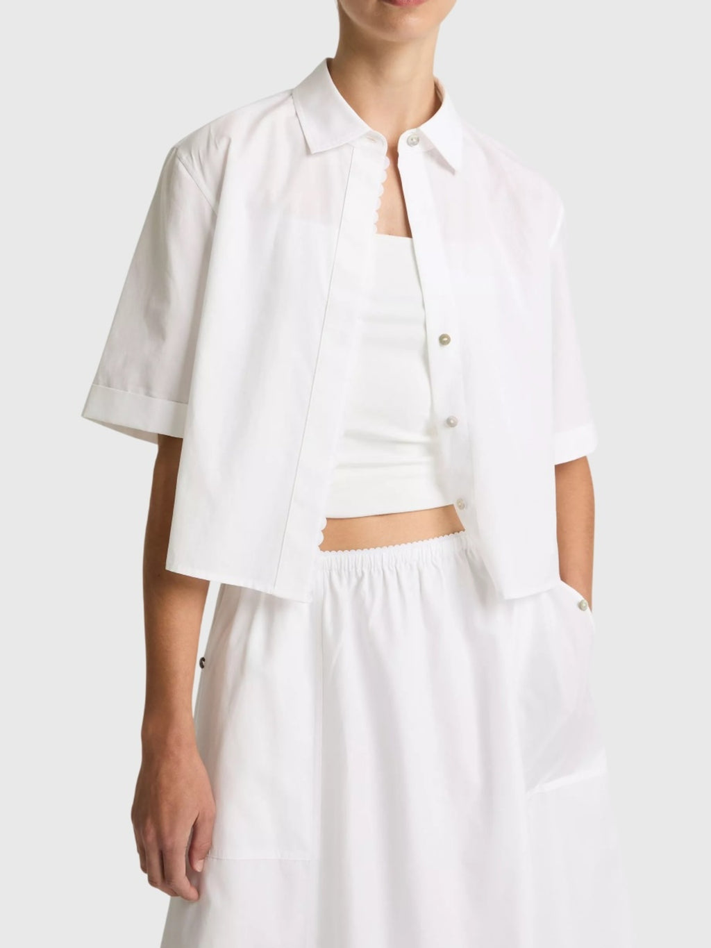 Vince Women's Scallop-Detail Cotton Button-Front Shirt - Saint Bernard