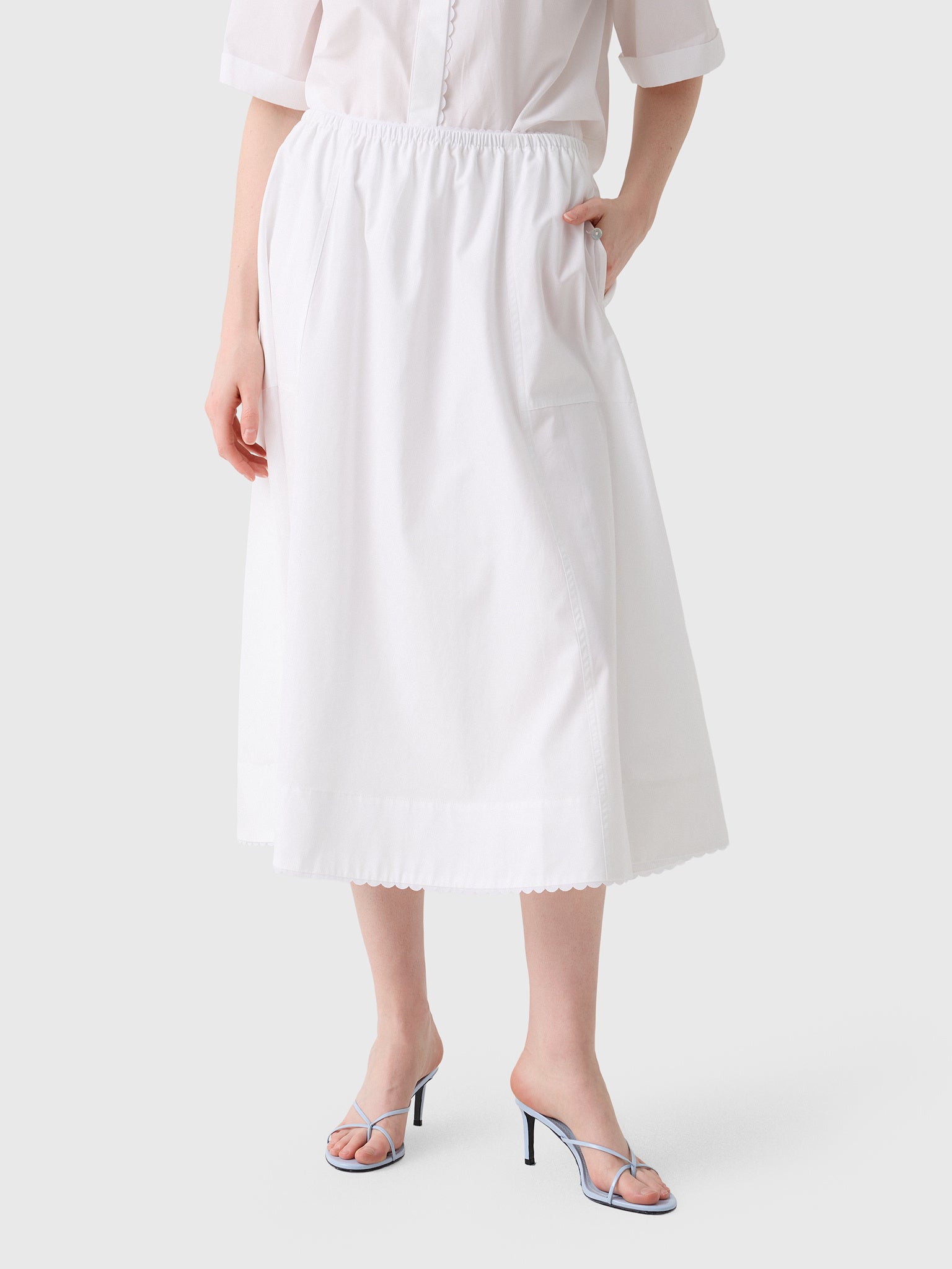 Vince Women's Scallop-Detail Cotton Midi Skirt - Saint Bernard