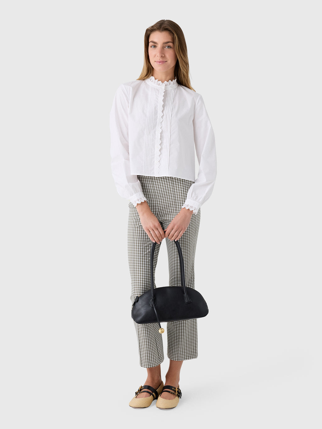 Vince Women's Niki Gingham Mid-Rise Crop Flare Pant - Saint Bernard