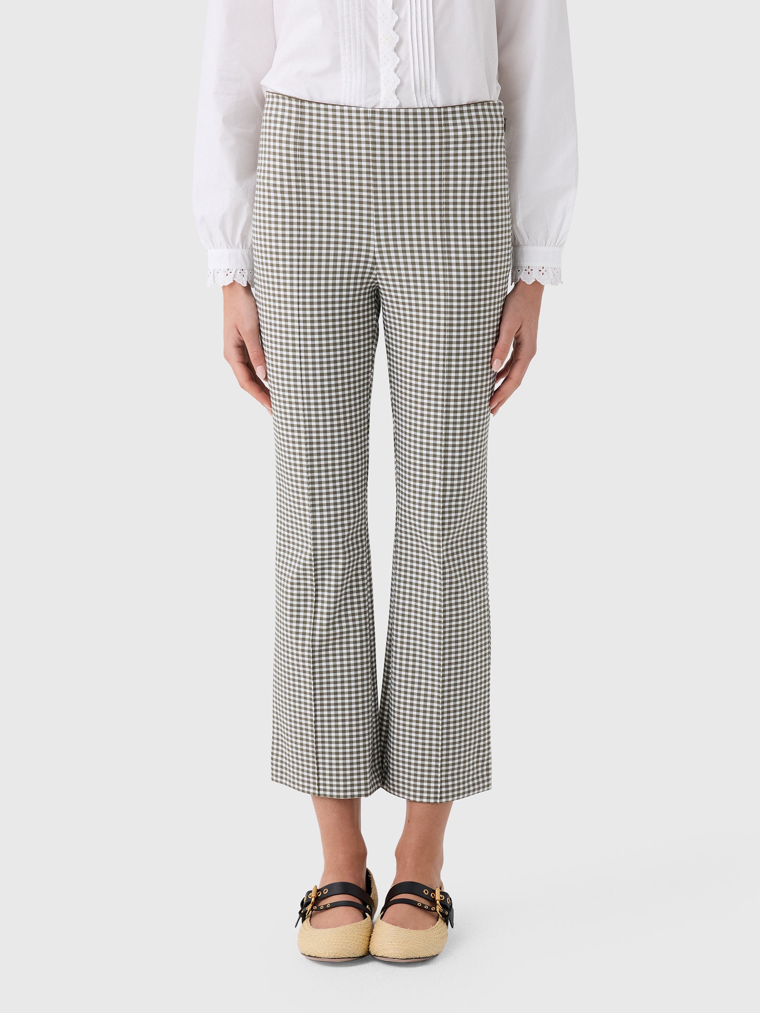 Vince Women's Niki Gingham Mid-Rise Crop Flare Pant - Saint Bernard