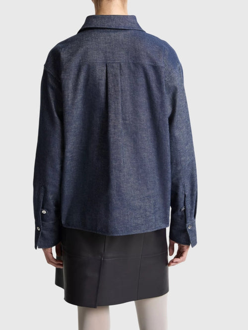 Vince Women's Cotton-Linen Chambray Cropped Button-Front Shirt