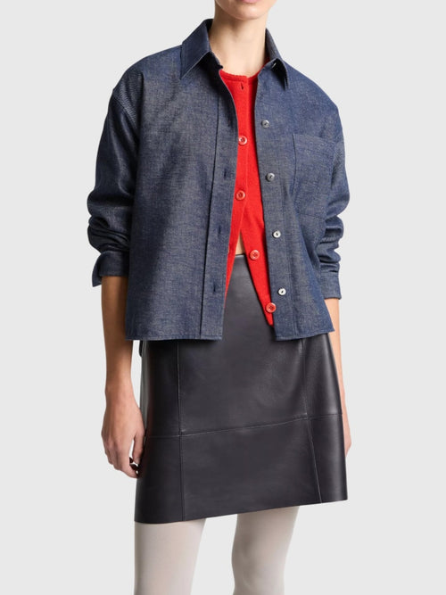 Vince Women's Cotton-Linen Chambray Cropped Button-Front Shirt